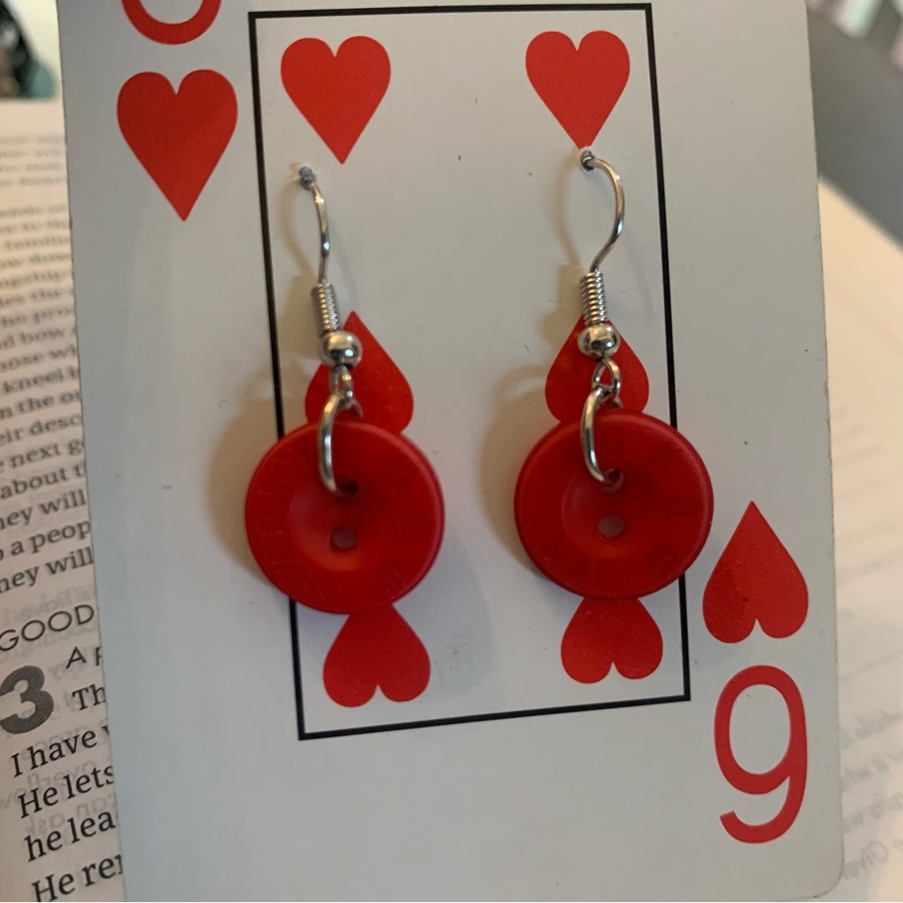 Handmade Red Dangling Button Earrings